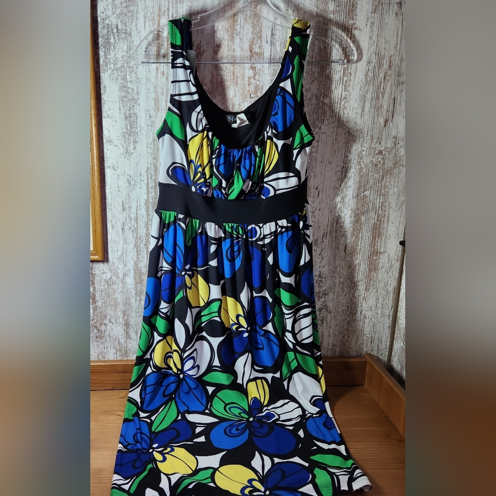 Blu Sage Floral Midi Dress - Black, Blue, Green, Yellow